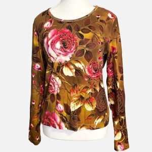 White‎ Stag Embellished Rose Pattern Brown Top